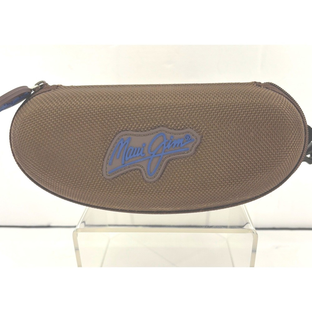 Maui Jim Sunglass Case Semi Hard Brown Canvas Zip Around Travel Sport Clip EUC